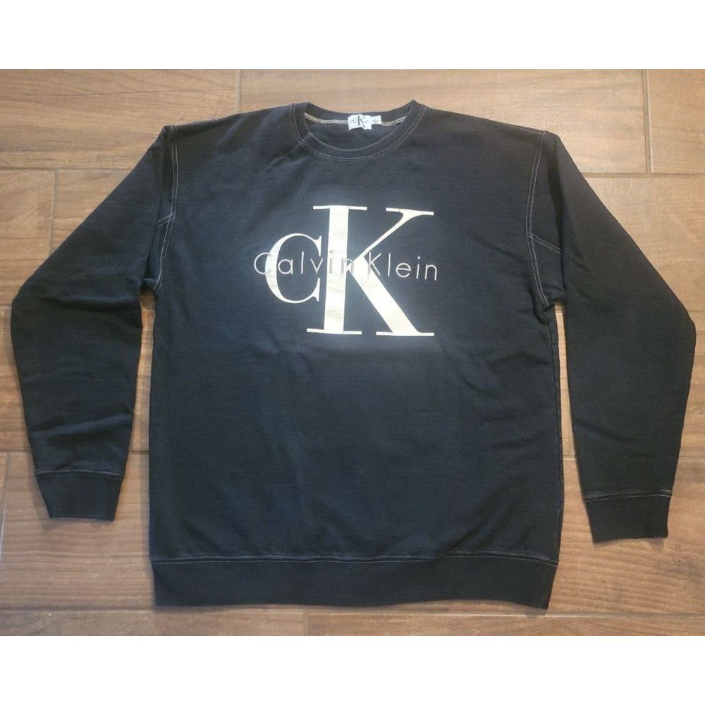 Vintage Calvin Klein Pullover Sweater Black CK‎ Spellout Men's Size Large